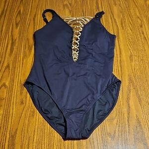Bleu Rod Beattie Black Swimsuit with Blue Accents Size 14